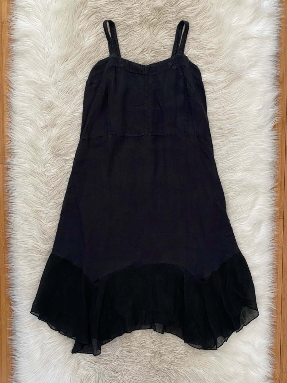 Dylan Black Linen Hazel Midi Dress Sleeveless Handkerchief Hem Minimalist Causal - Picture 2 of 11